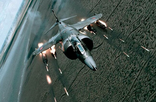 R.A.F. Harrier firing S.N.E.B. rockets
