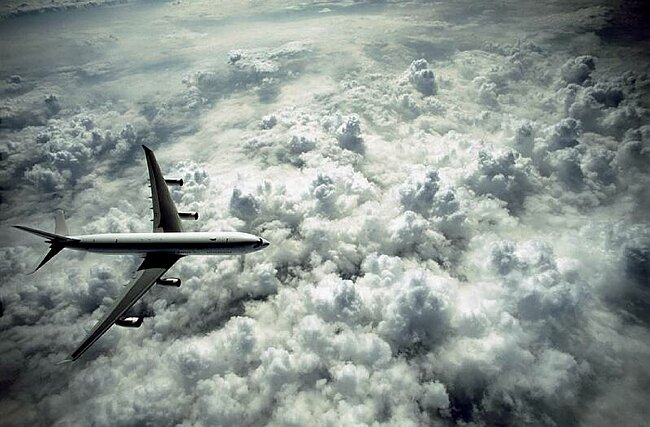 Airbus A340 above the clouds.
