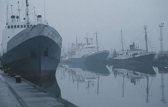 Grimsby docks in the morning.