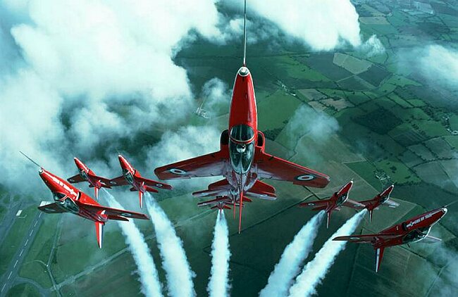 Red arrows gnats climbing for a loop