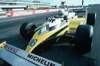 Formula One racing car at the Paul Ricard racing circuit with Renault and Rene Arnoux.